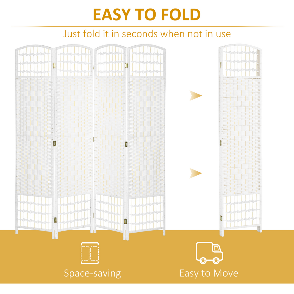 HOMCOM 4 Panel Folding Room Divider, 170cm Freestanding Privacy Screen, White