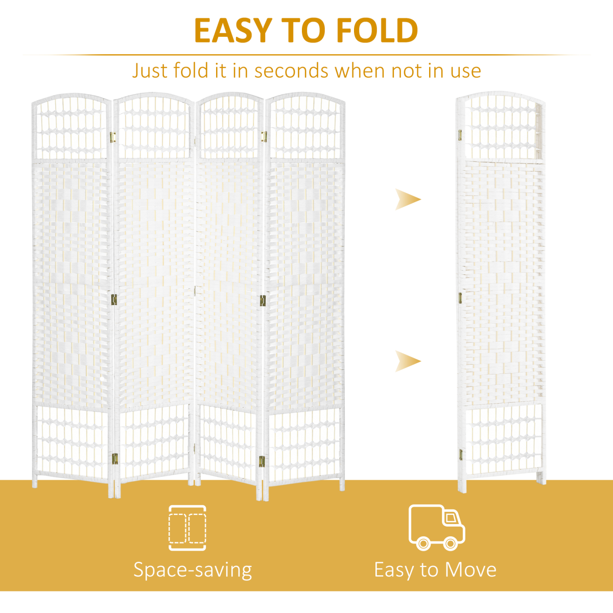 HOMCOM 4 Panel Folding Room Divider, 170cm Freestanding Privacy Screen, White