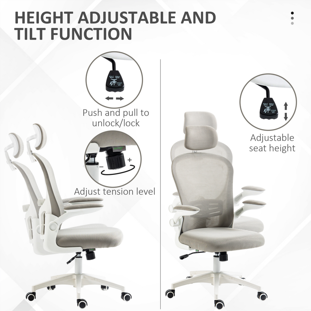Vinsetto Mesh Office Chair with Headrest, 4D Lumbar Support, Flip-up Arm