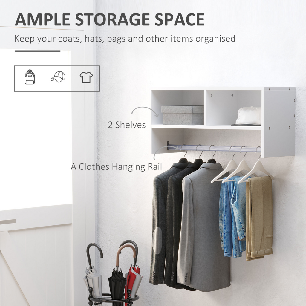 Wall Mounted Coat Hanger Hooks Rack Stand White
