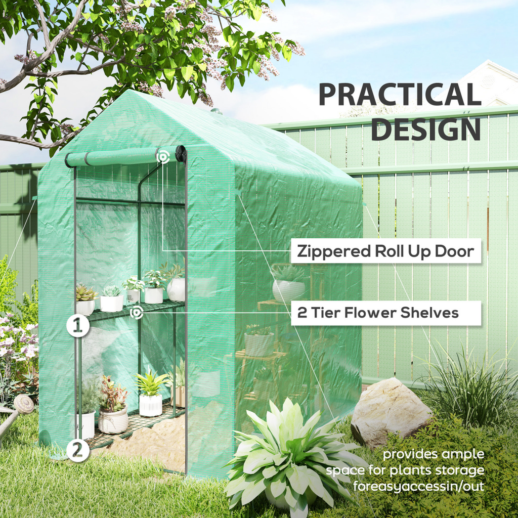 Outsunny Walk in Greenhouse w/Shelves Steeple Grow House 120 x 186 x 190 cm