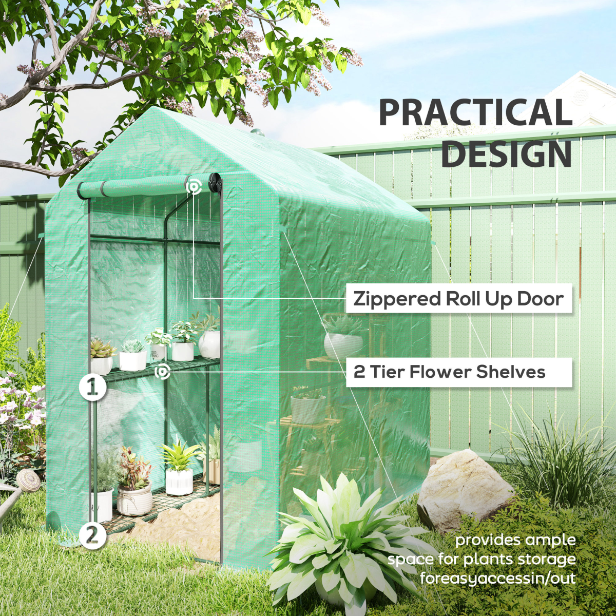 Outsunny Walk in Greenhouse w/Shelves Steeple Grow House 120 x 186 x 190 cm