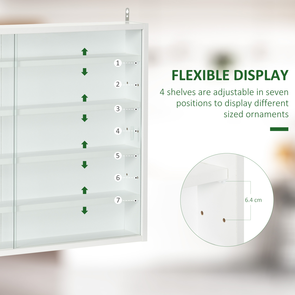 5-Tier Wall Display Shelf Unit Cabinet w/ Shelves Glass Doors White