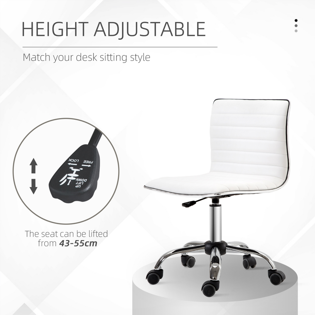 Armless Mid-Back Adjustable Office Chair 360 Swivel Ergonomic White HOMCOM