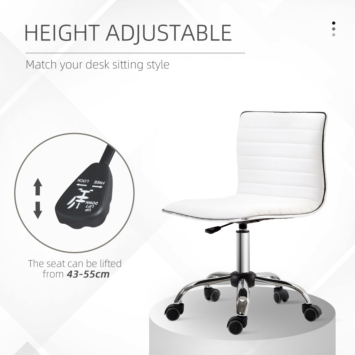 Armless Mid-Back Adjustable Office Chair 360 Swivel Ergonomic White HOMCOM