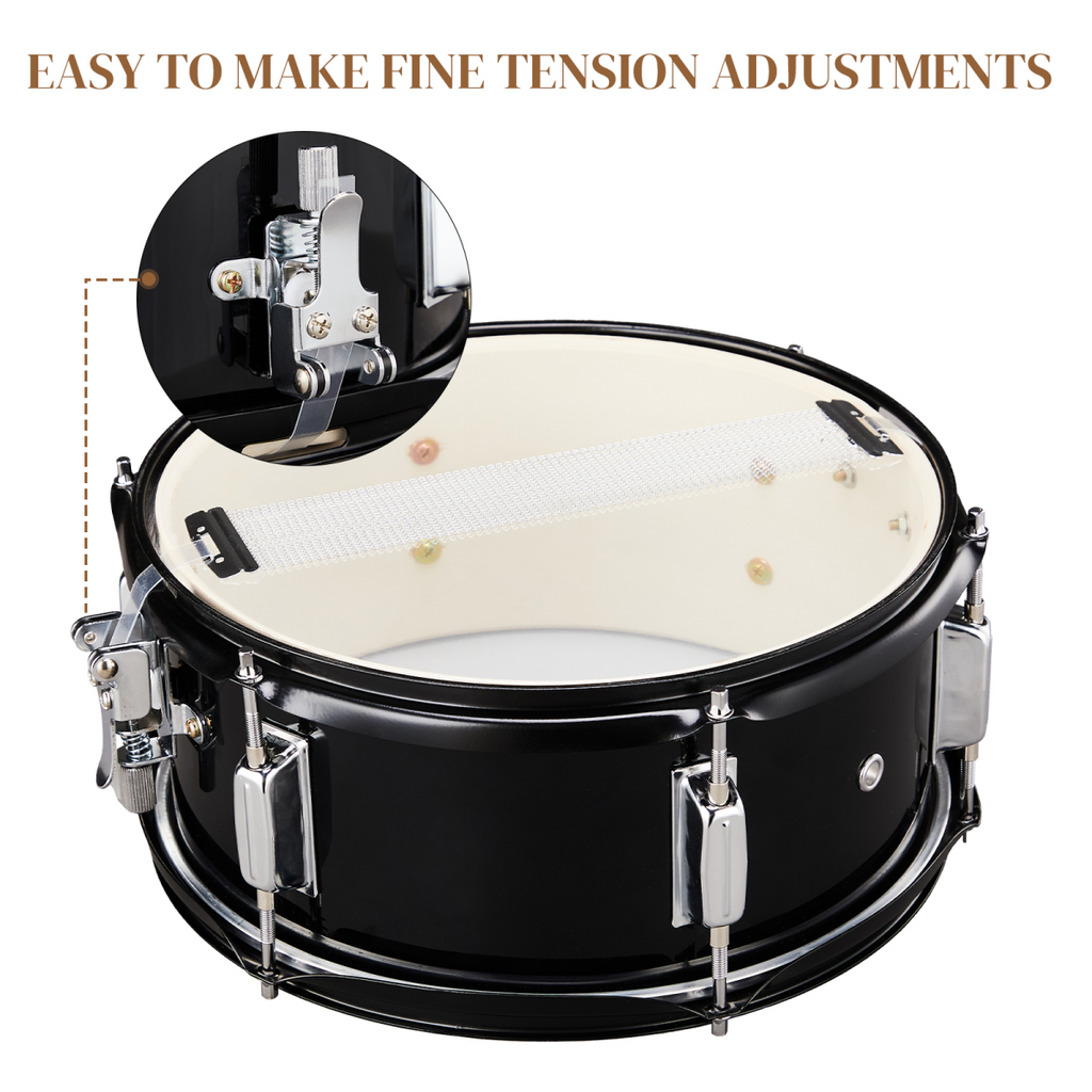 12 x 5.5 inches Professional Marching Snare Drum & Drum Stick & Strap & Wrench Kit Black