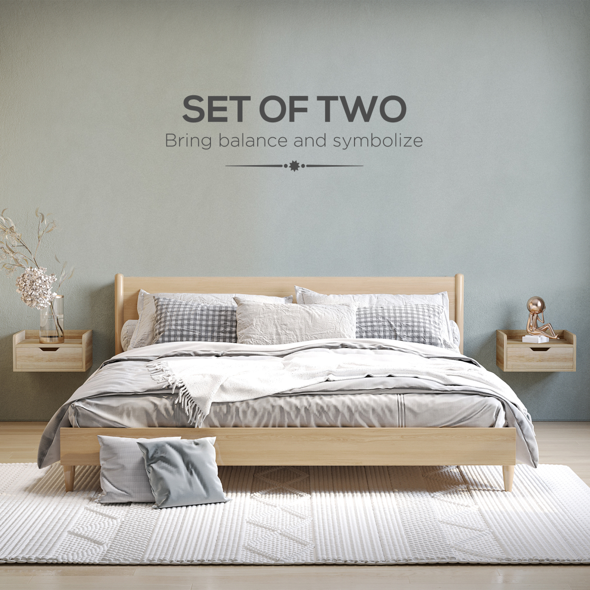 HOMCOM Floating Nightstand Set of 2, Wall Mounted Bedside Table with Drawer
