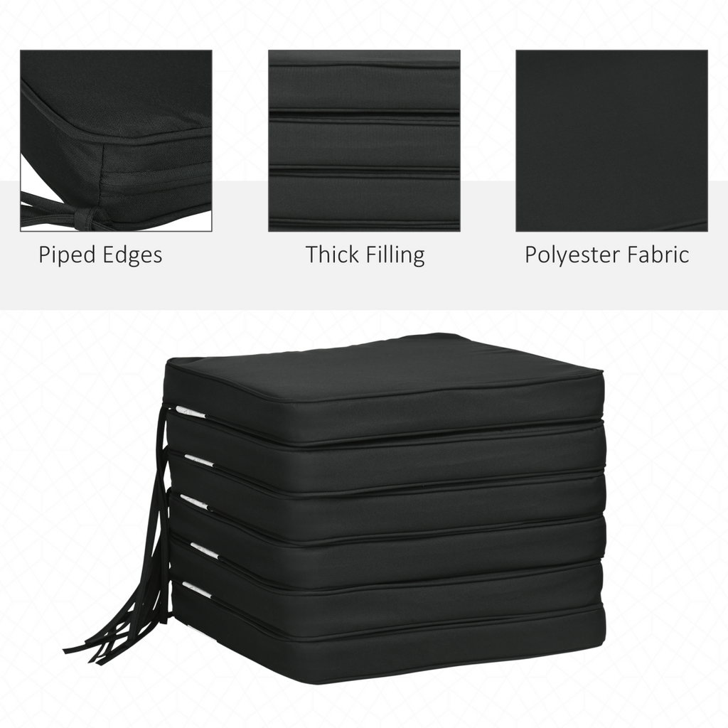 Outsunny Set of 6 Chair Cushion Seat Pads Dining Chair w/ Straps Outdoor Black