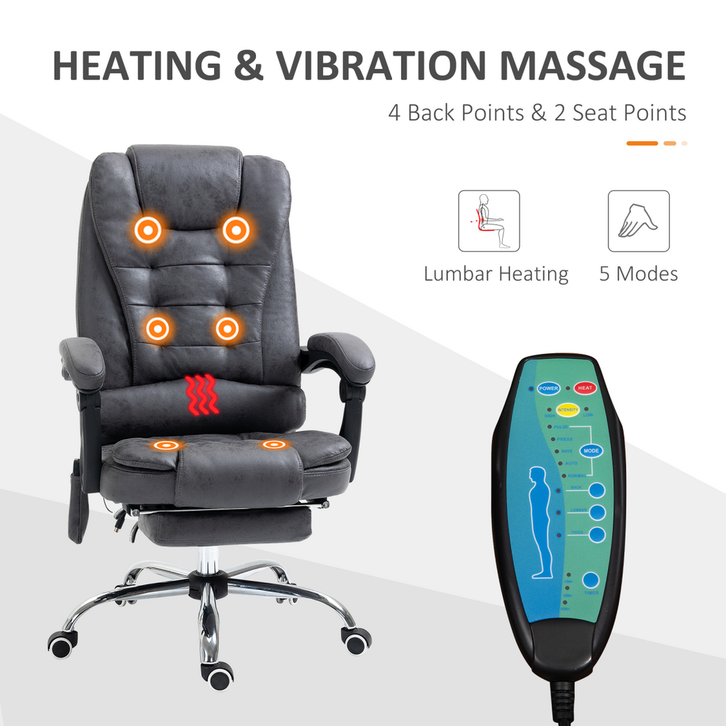 Vintage High Back Heated Massage Office Chair with 6 Vibration Points, Dark Grey