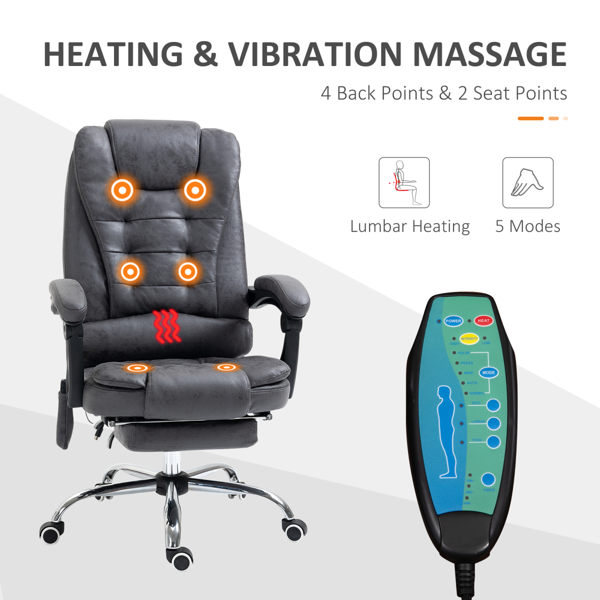 Vintage High Back Heated Massage Office Chair with 6 Vibration Points, Dark Grey
