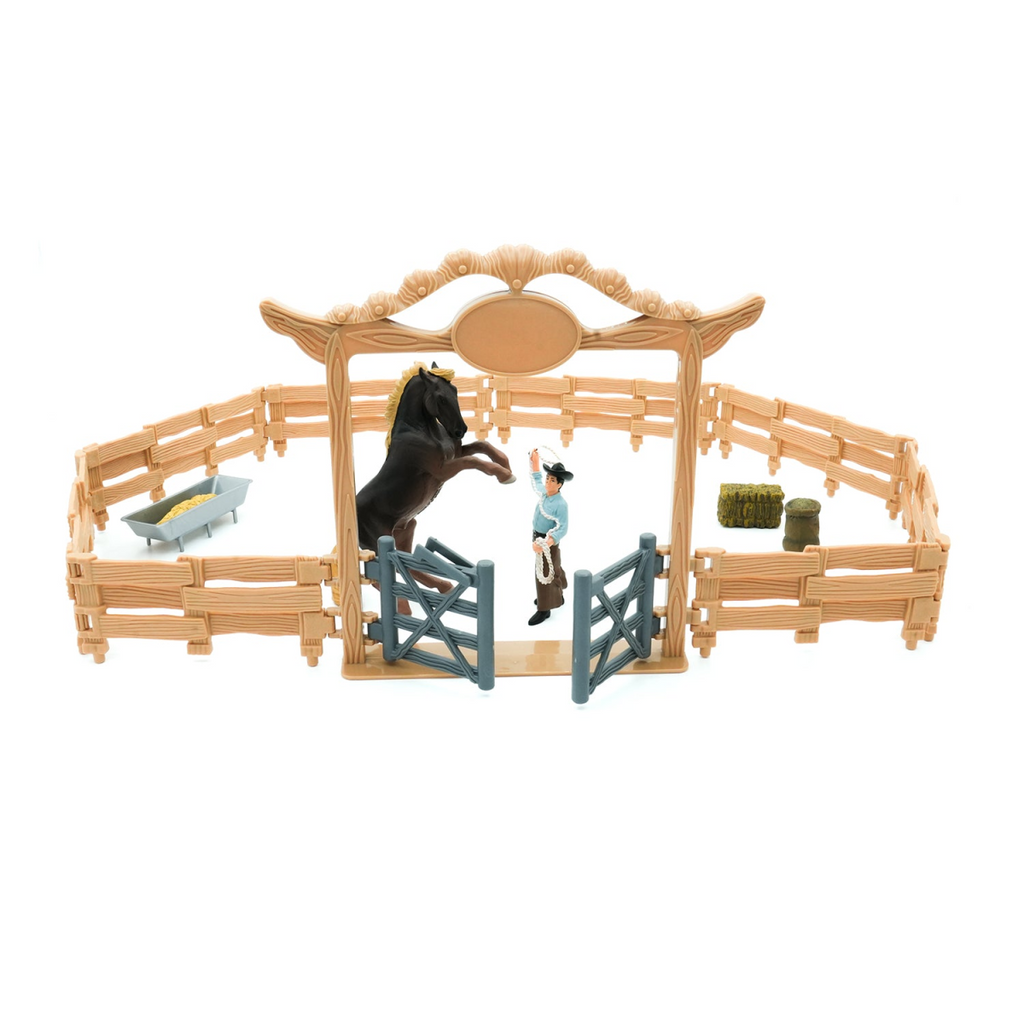 Western Ranch Corral Playset with Horse & Cowboy  Farm Playset