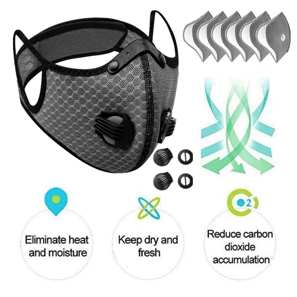 (2 Pack)Reusable Half Face Cover Mask with Filter Cycling Outdoor Sport Face Mask Grey