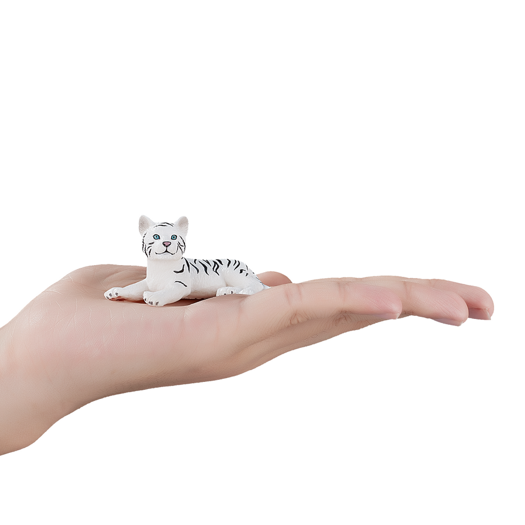 White Tiger Cub Laying Down Toy  Realistic Big Cat Figurine