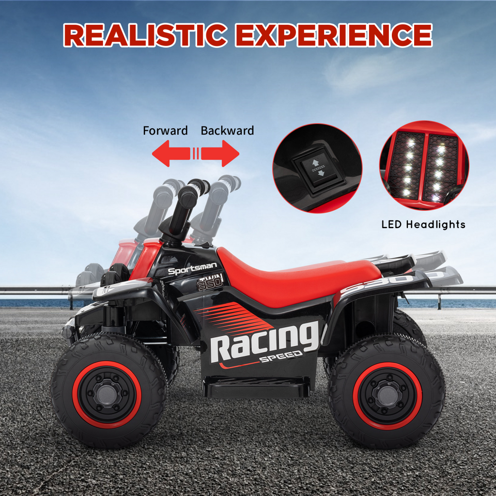 AIYAPLAY 6V Electric Quad Bike for Kids with Forward Backward, Black and Red