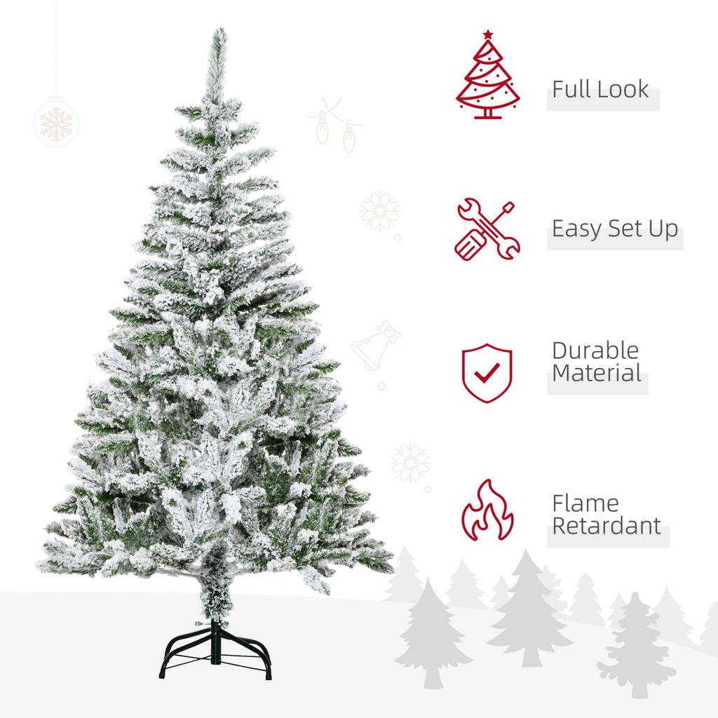 5ft Snow Flocked Artificial Christmas Tree w/ Realistic Branch Tips HOMCOM