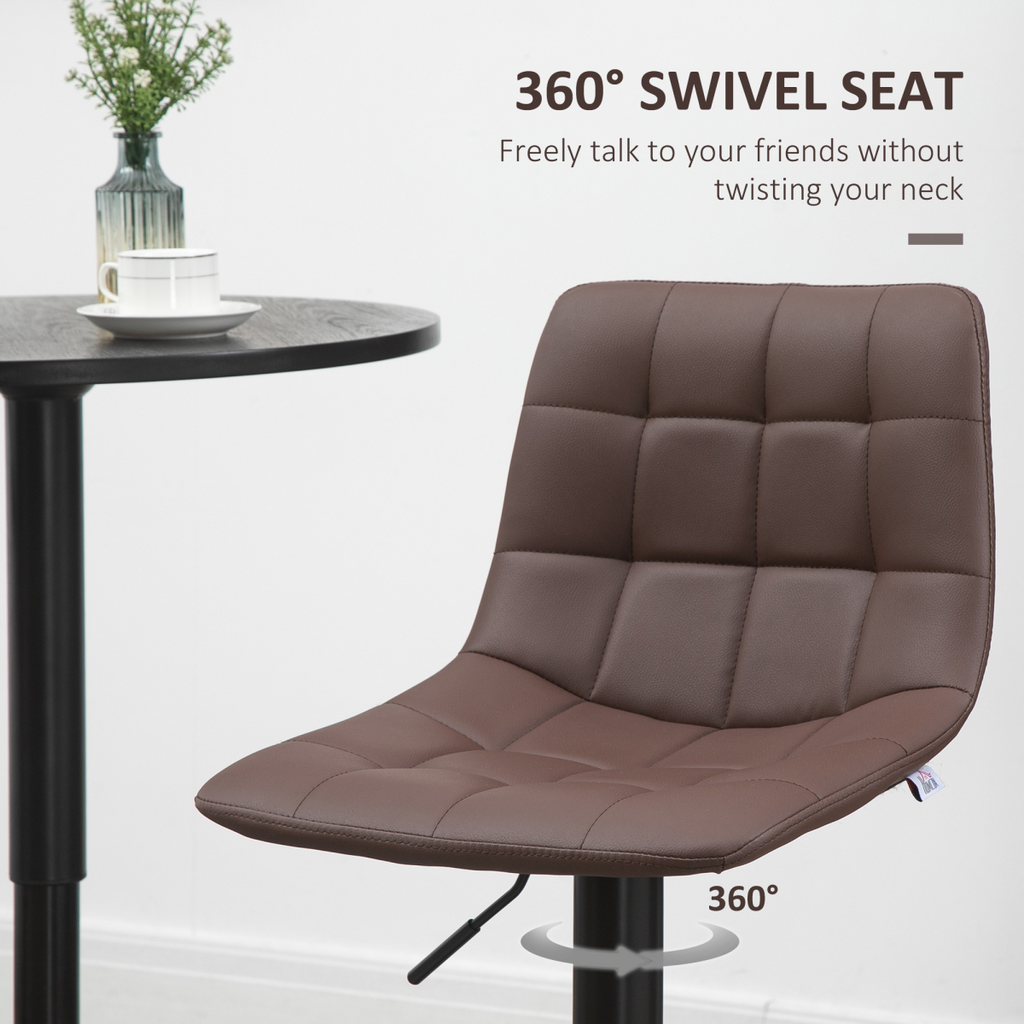 Set of 2, Adjustable Stools Swivel and Footrest for Home Pub Area, Brown