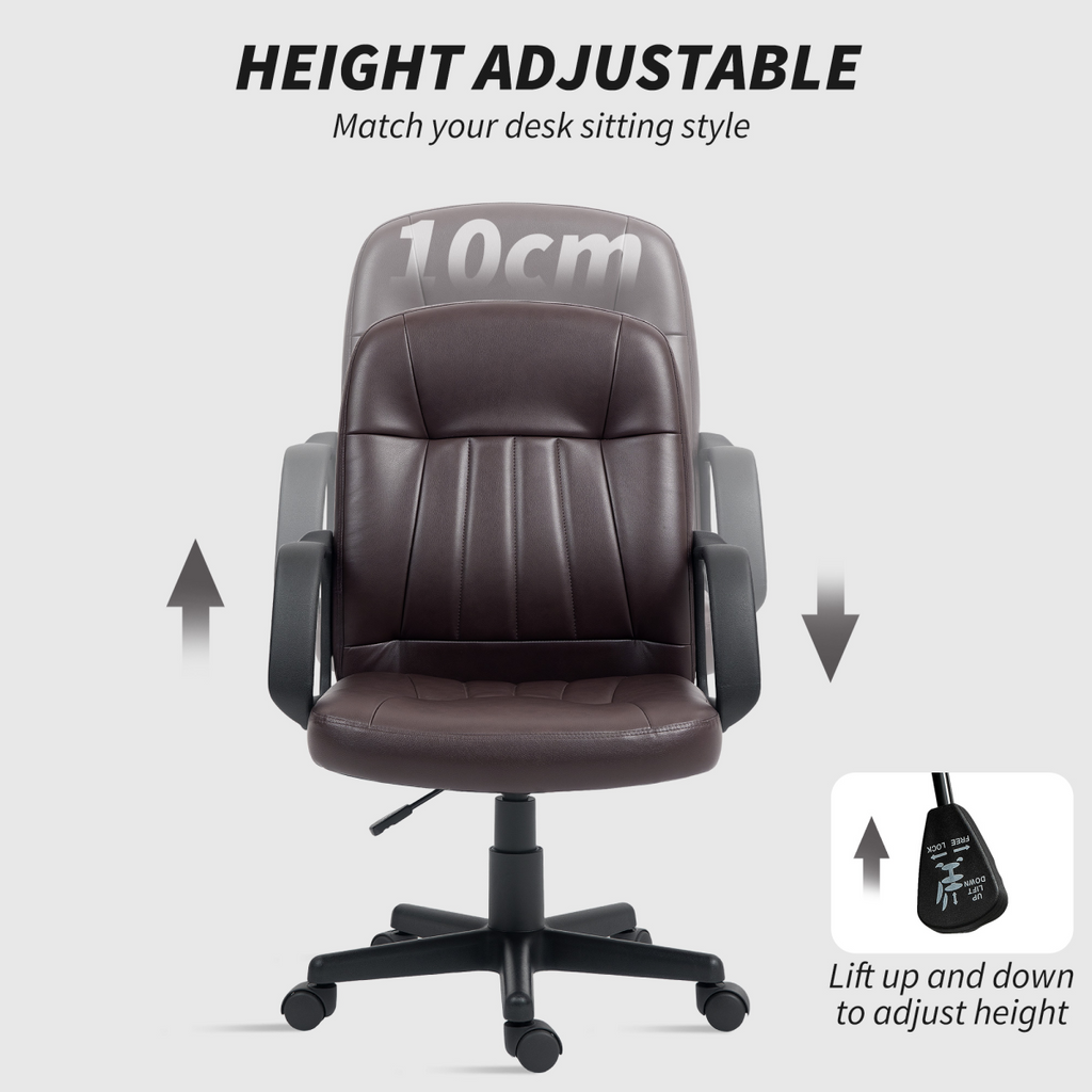 HOMCOM PU Leather Office Chair Swivel Home Computer Desk Chair, Dark Brown