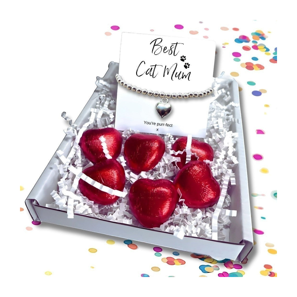 Best Cat Mum Mini Gift Hamper Silver Heart Bracelet