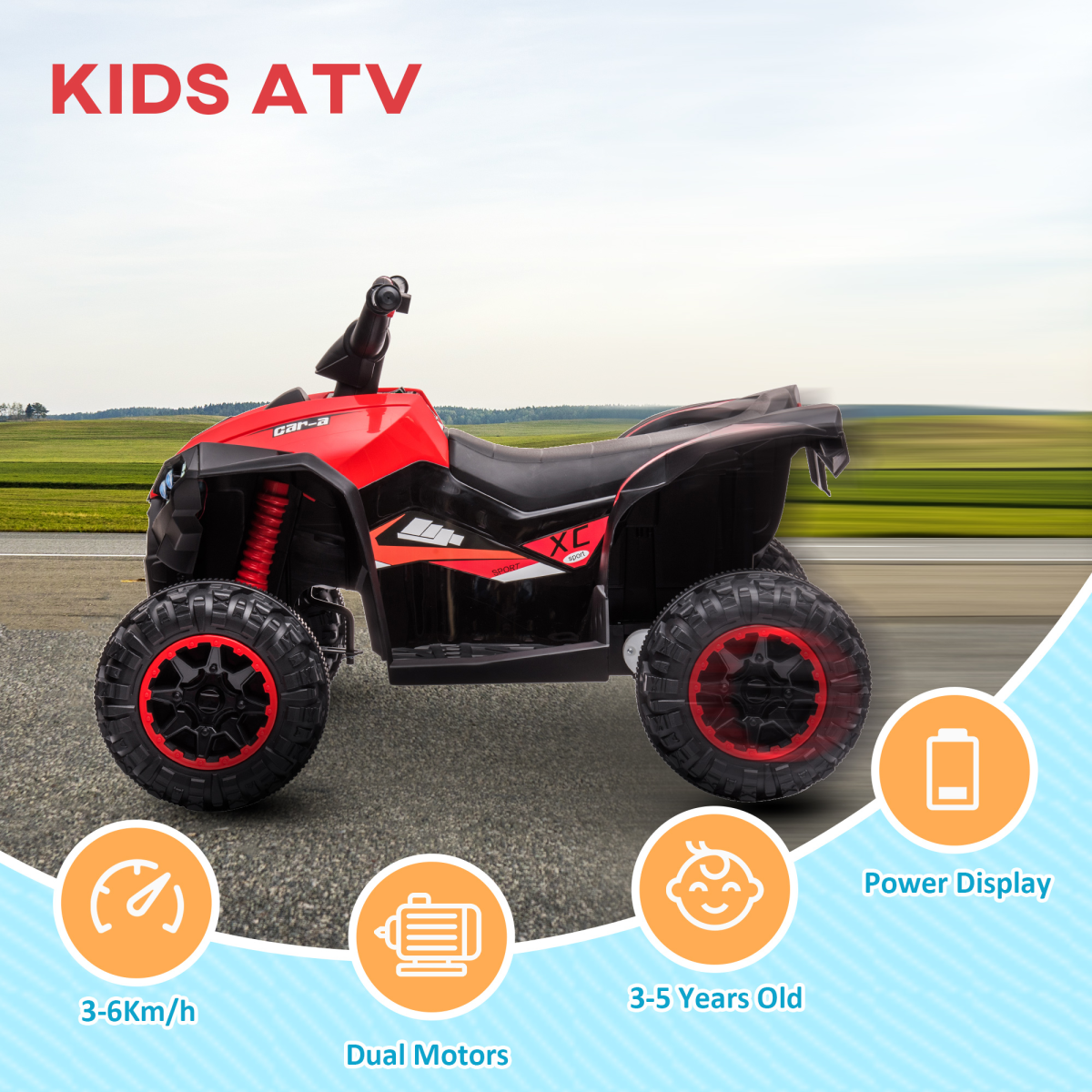HOMCOM 12V Electric Quad Bikes for Kids Ride On Car ATV Toy for 3-5 Years Red