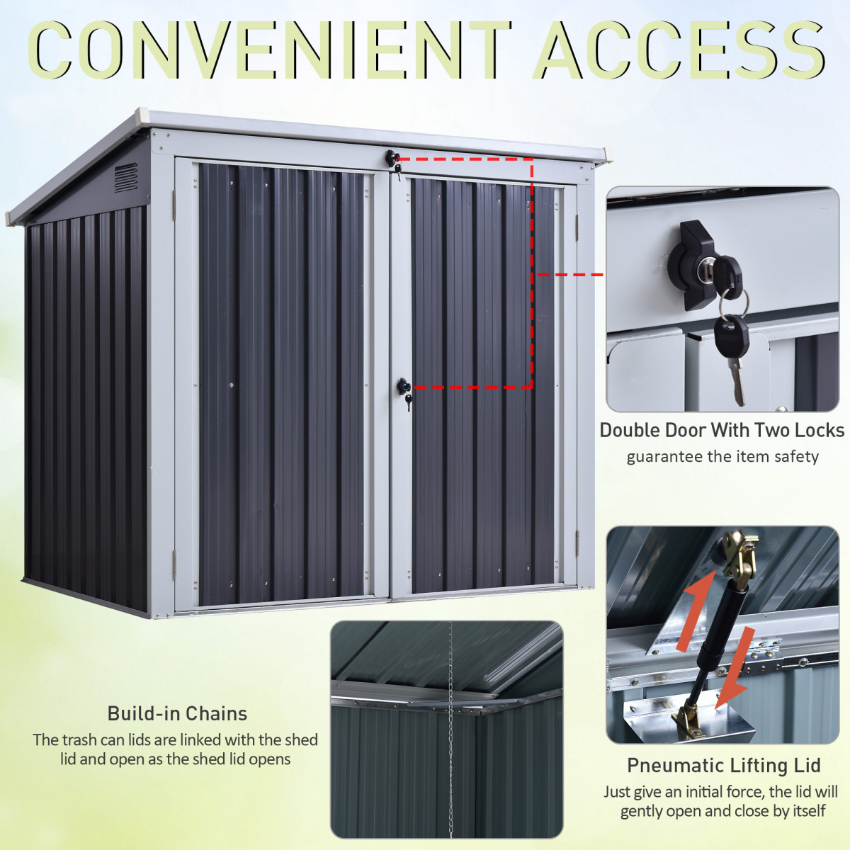 Steel Garden Storage Shed Double Door & Lid Dustbin Rubbish Cover 2 Trash Can