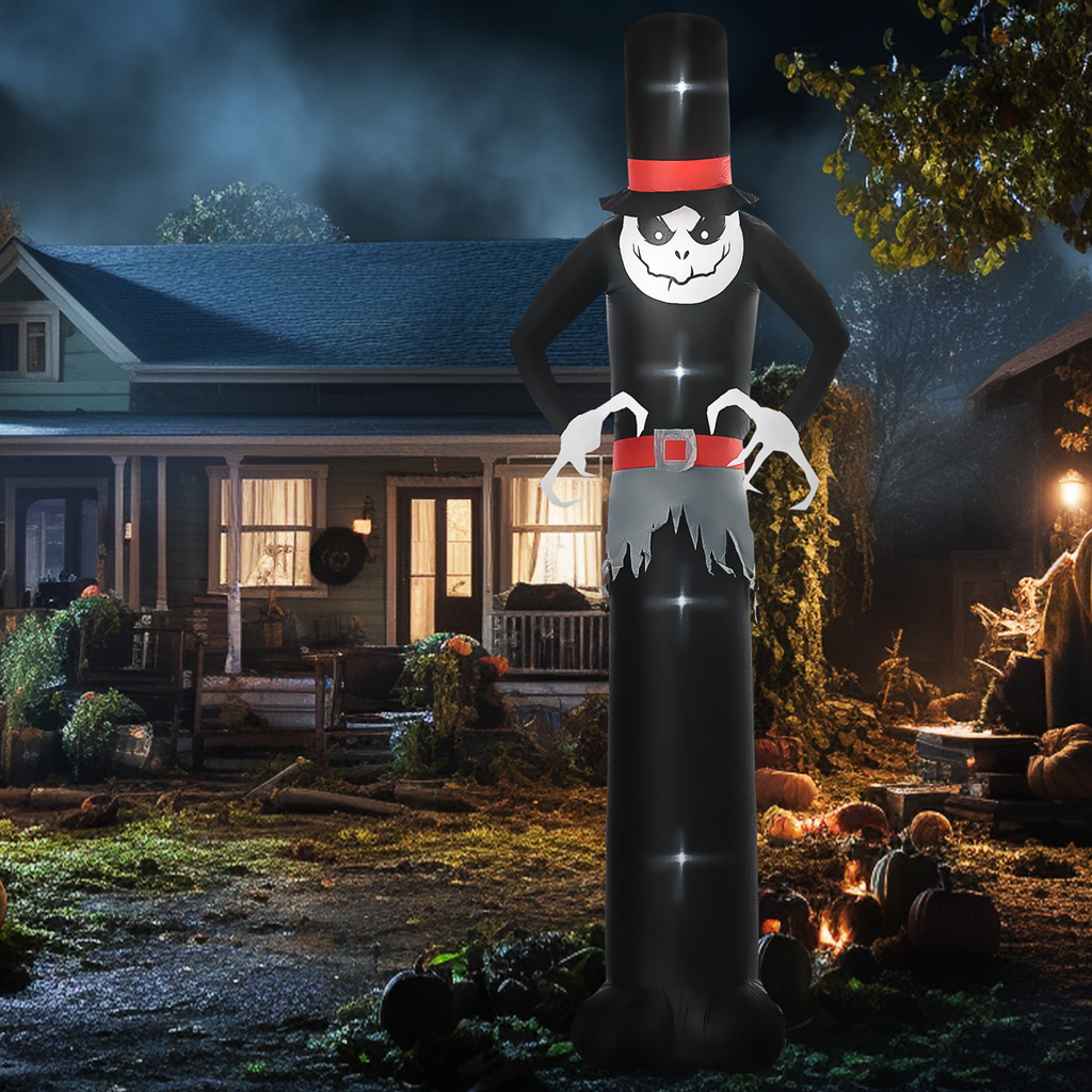 10ft Inflatable Halloween Skinny Ghost Tall Hat Blow-Up Outdoor LED Display