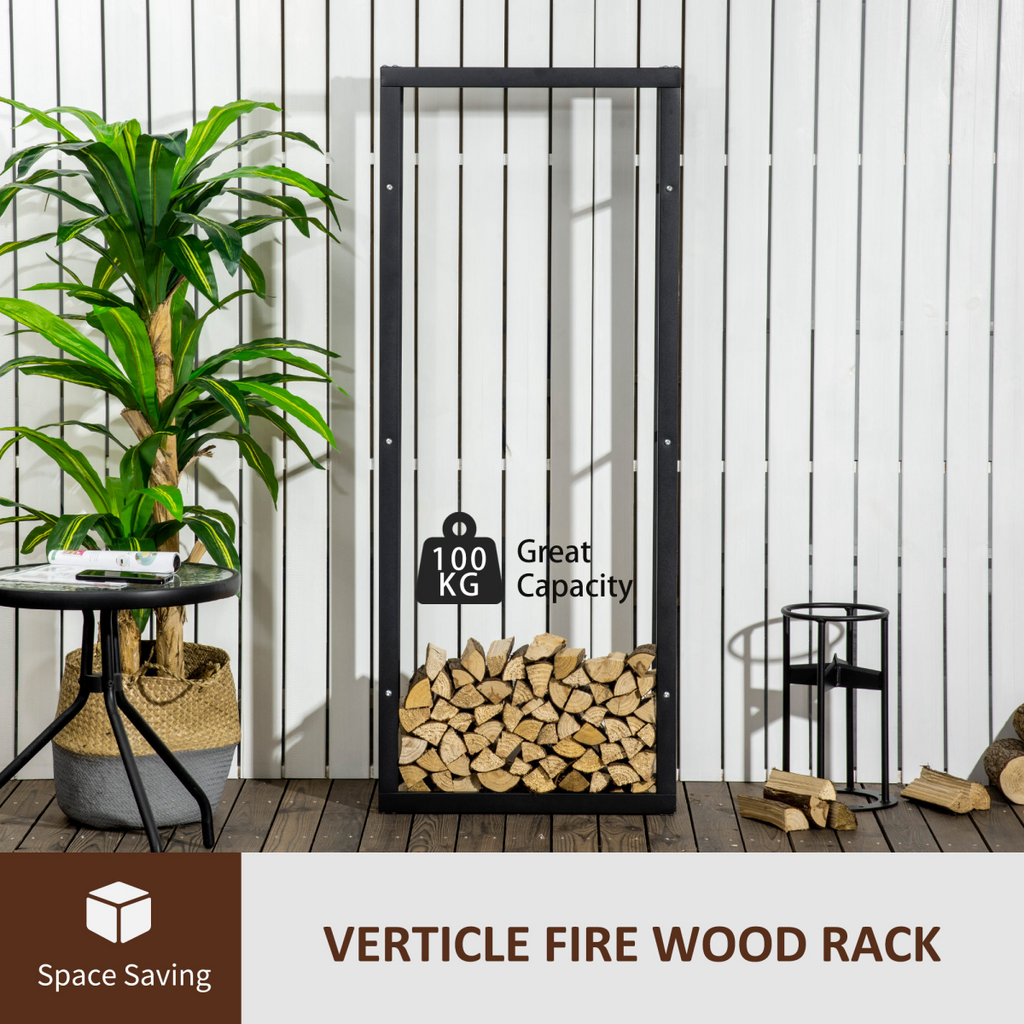 150cm Metal Firewood Log Holder Rack Elevated Design Balanced Base Side Rails