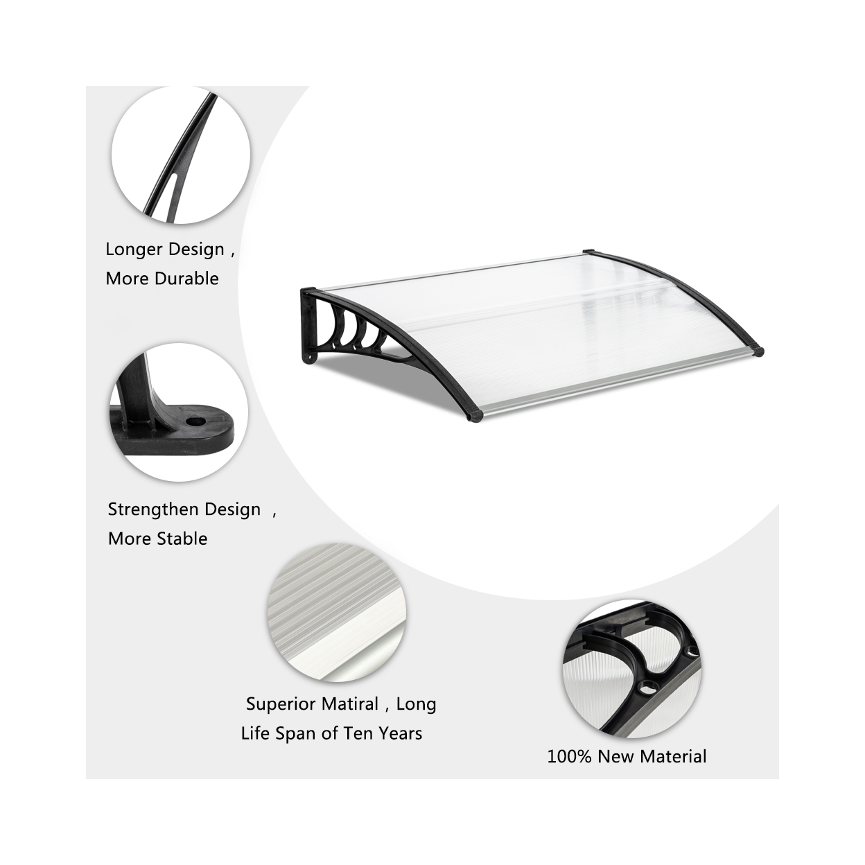 【Same Code：48202358】HT-120 x 80 Household Application Door & Window Rain Cover Eaves Canopy White & Black Bracket