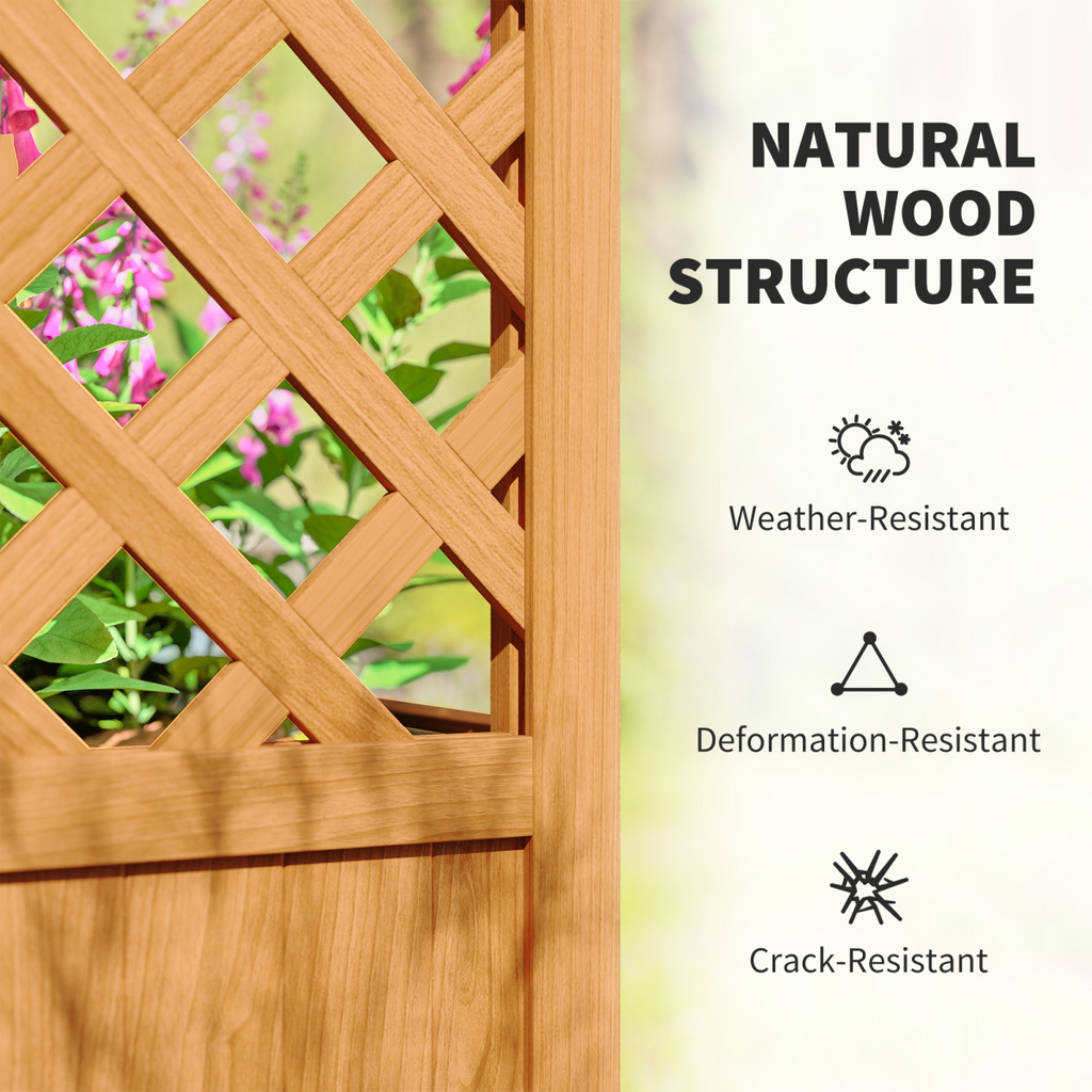 Outsunny Wooden Raised Garden Bed, Trellis Planter w/ Trellis, Fabric Liner