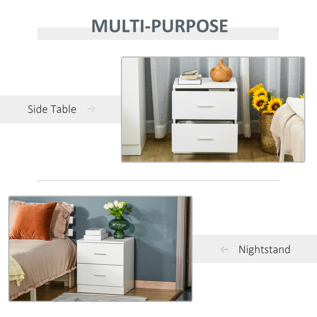 Bedside Table w/ 2 Drawers, Nightstand, Side Storage Cabinet Unit