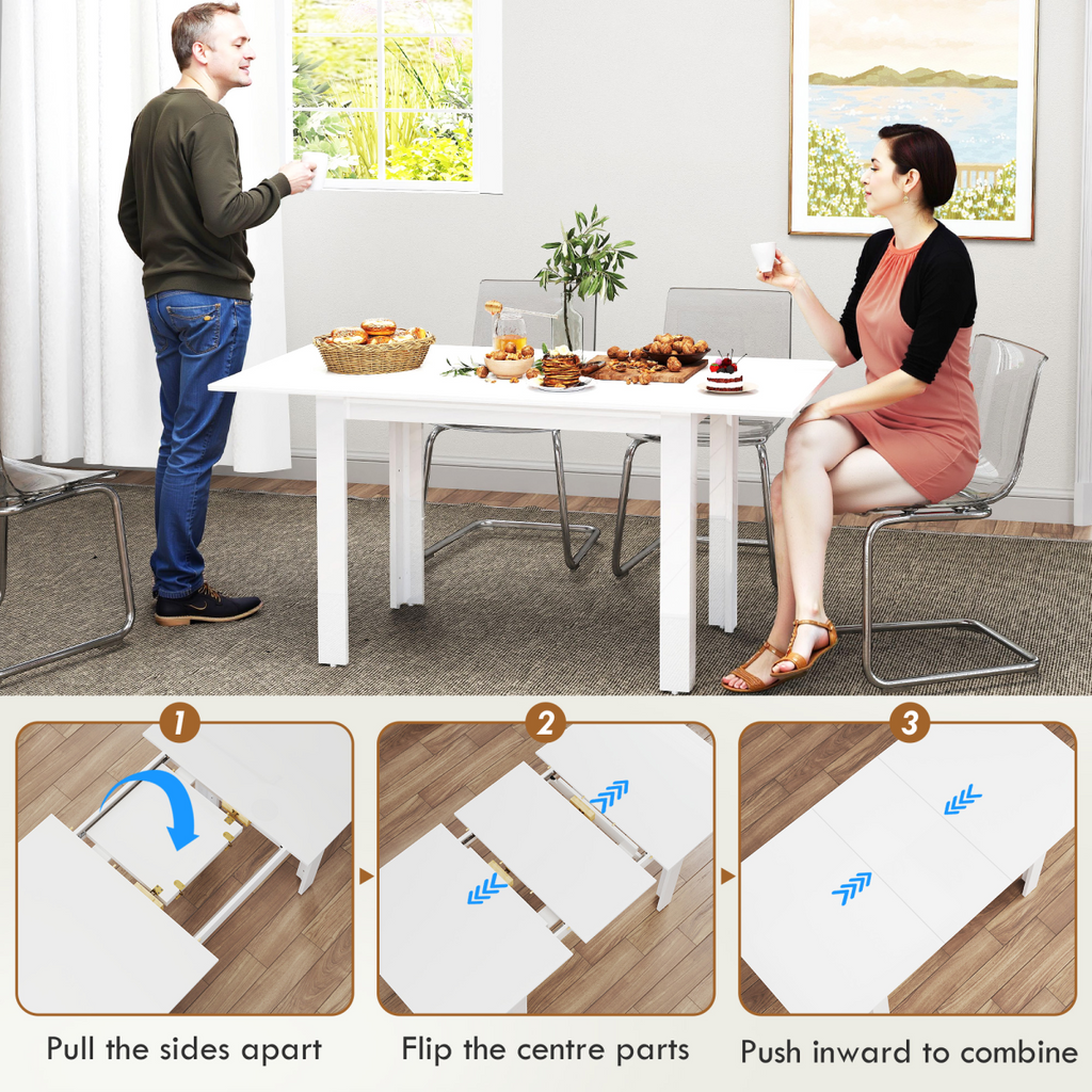 HOMCOM Extendable Dining Table, Seats 4-6 People, High Gloss White