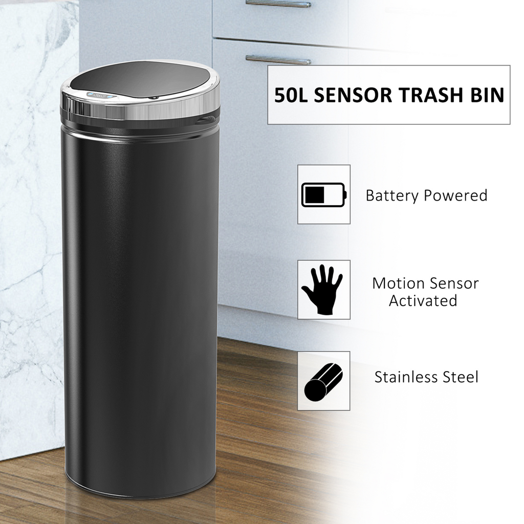 50 L Stainless Steel Sensor Trash Can with Bucket-Black
