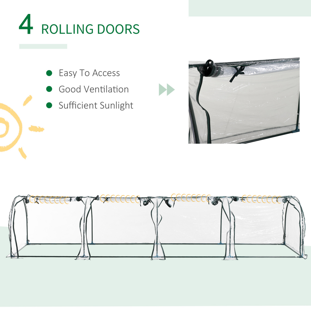 Outsunny Tunnel Greenhouse Steel Frame with Zipper Doors, Clear