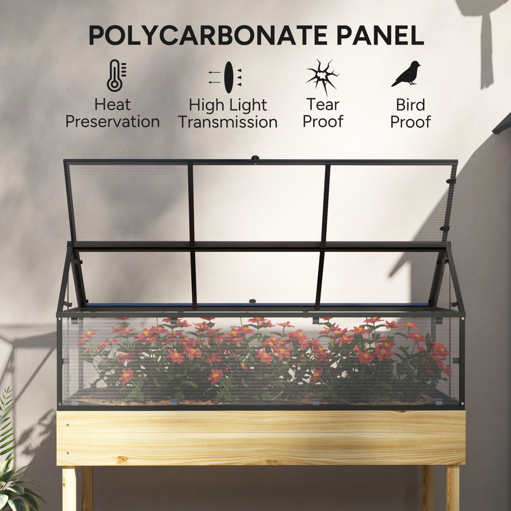 Outsunny Raised Garden Bed with Polycarbonate Panel, Natural