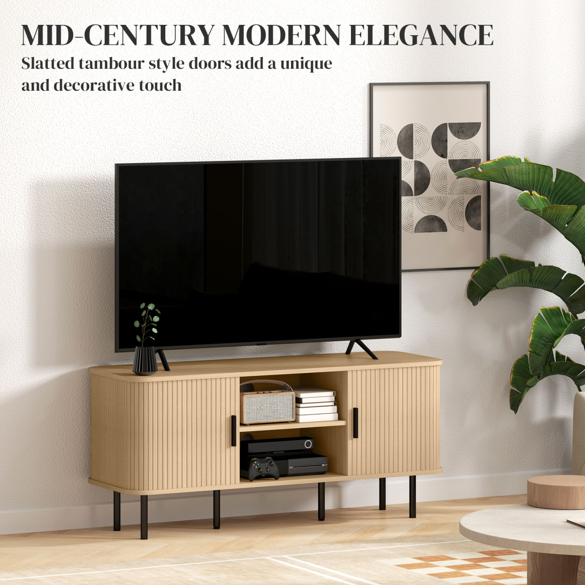HOMCOM TV Unit for Living Room, TV Stand, Oak Tone
