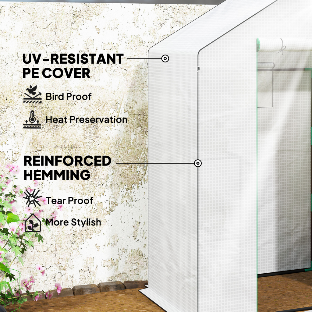 Outsunny Walk-in Greenhouse with 4 Shelves, Outdoor Small Greenhouse, White