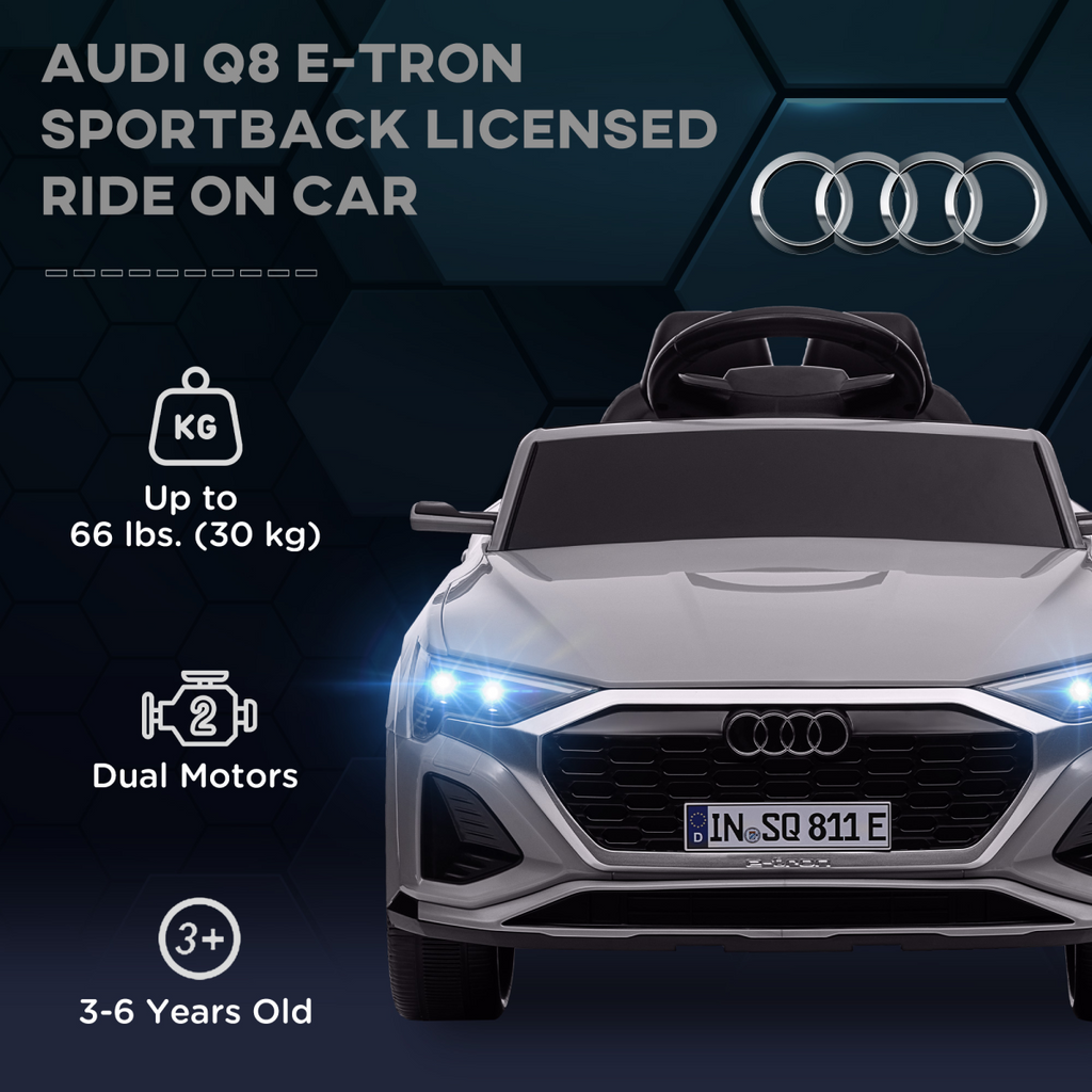 AIYAPLAY Audi Q8 e-tron Sportback Kids Electric Car with Remote - Grey