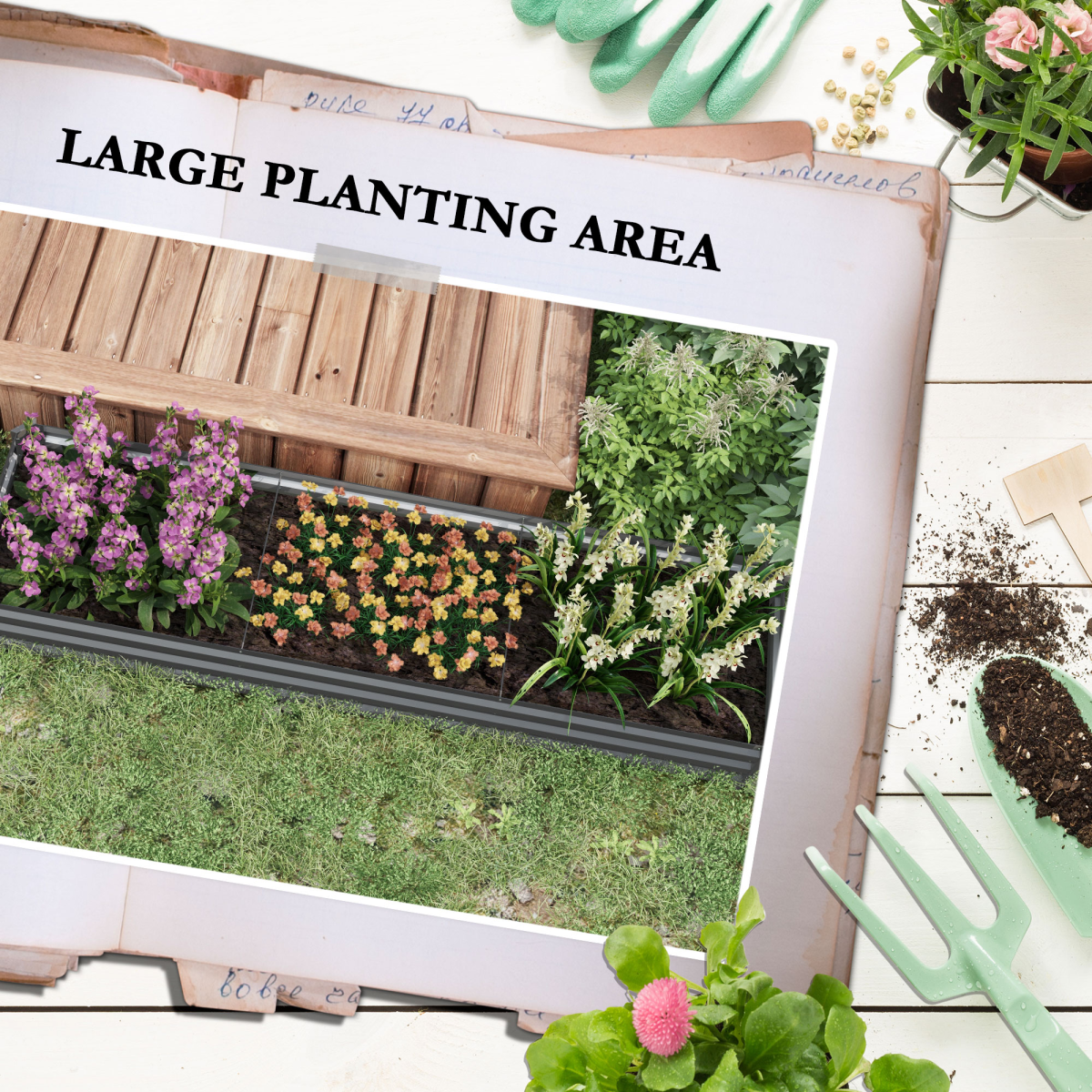 Outsunny Galvanised Raised Bed for Garden, Outdoor Elevated Planter Box, Grey