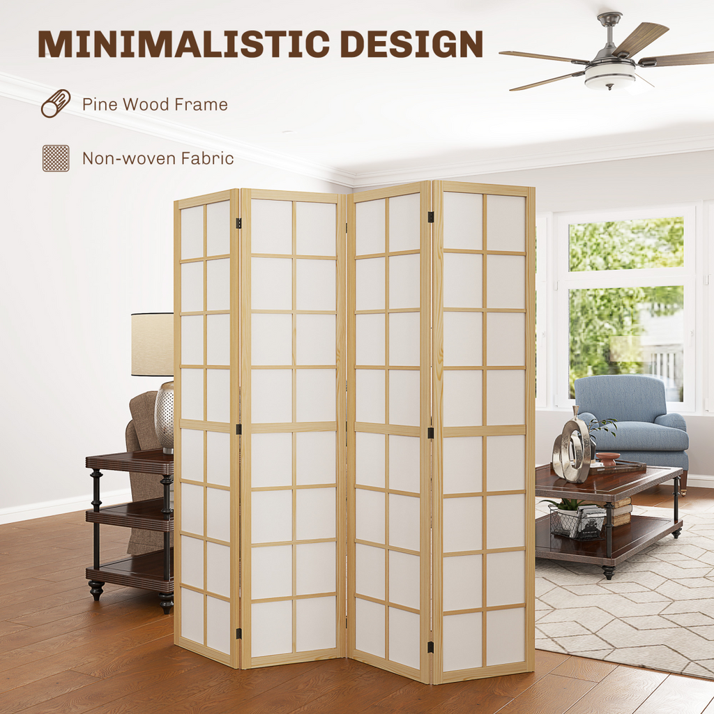 HOMCOM Indoor Room Partition, 4 Panel Folding Room Divider, 160 x 170cm