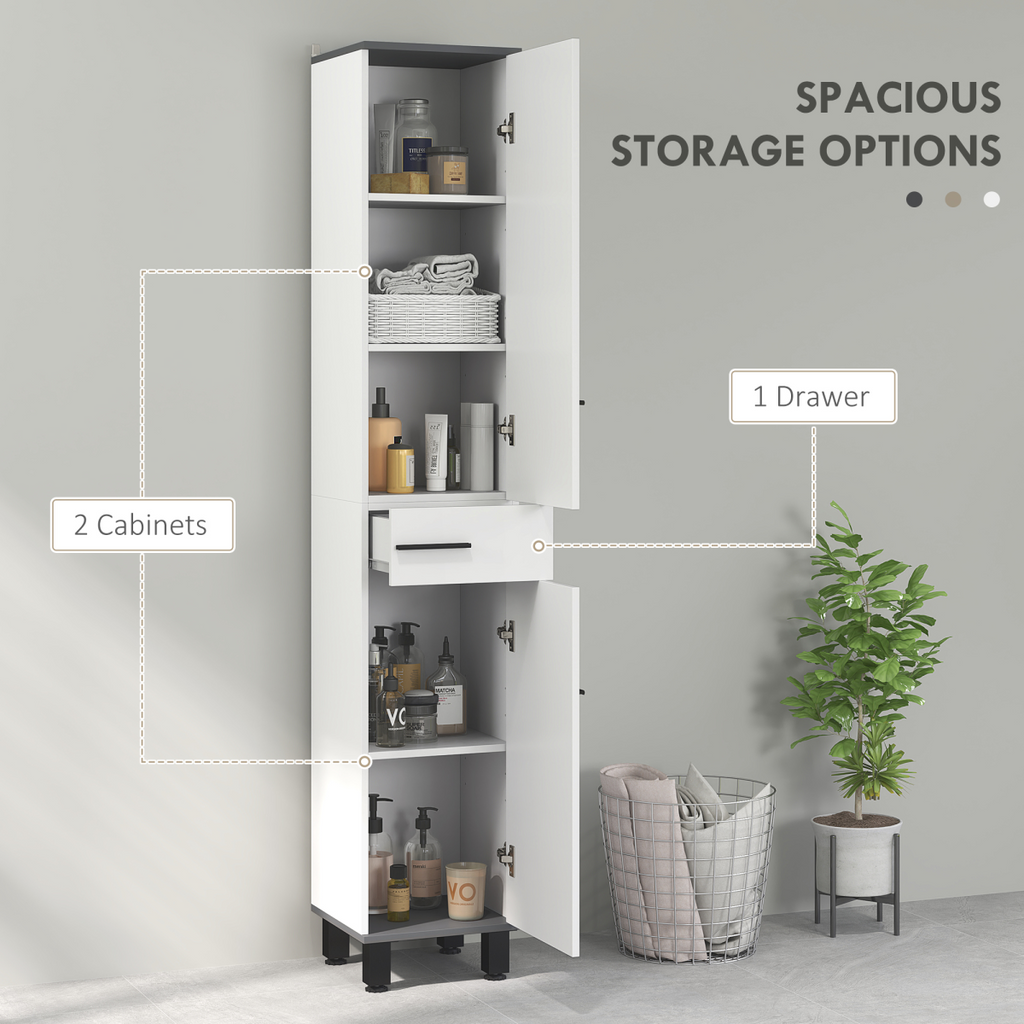 HOMCOM Bathroom Cabinet with Adjustable Shelves, Double Doors and Drawer