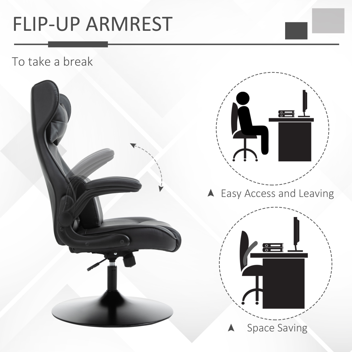 Vinsetto Gaming Chair Home Office Chair w/ Swivel Pedestal Base Lumbar Support