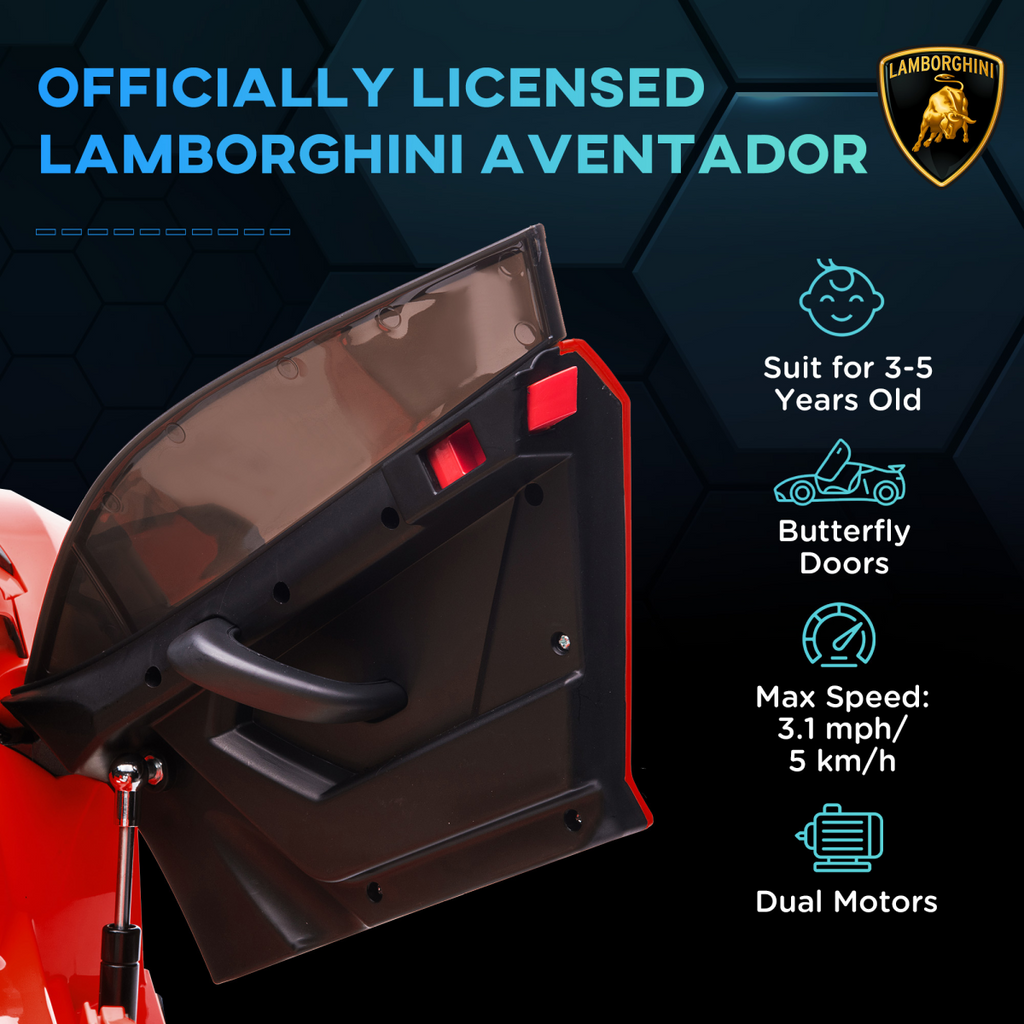 HOMCOM Lamborghini Aventador Licensed 12V Kids Electric Ride On Car - Red