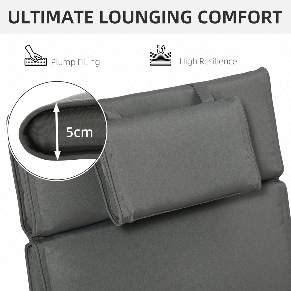 Outsunny Garden Sun Lounger Chair Cushion Reclining Relaxer Indoor Outdoor Grey