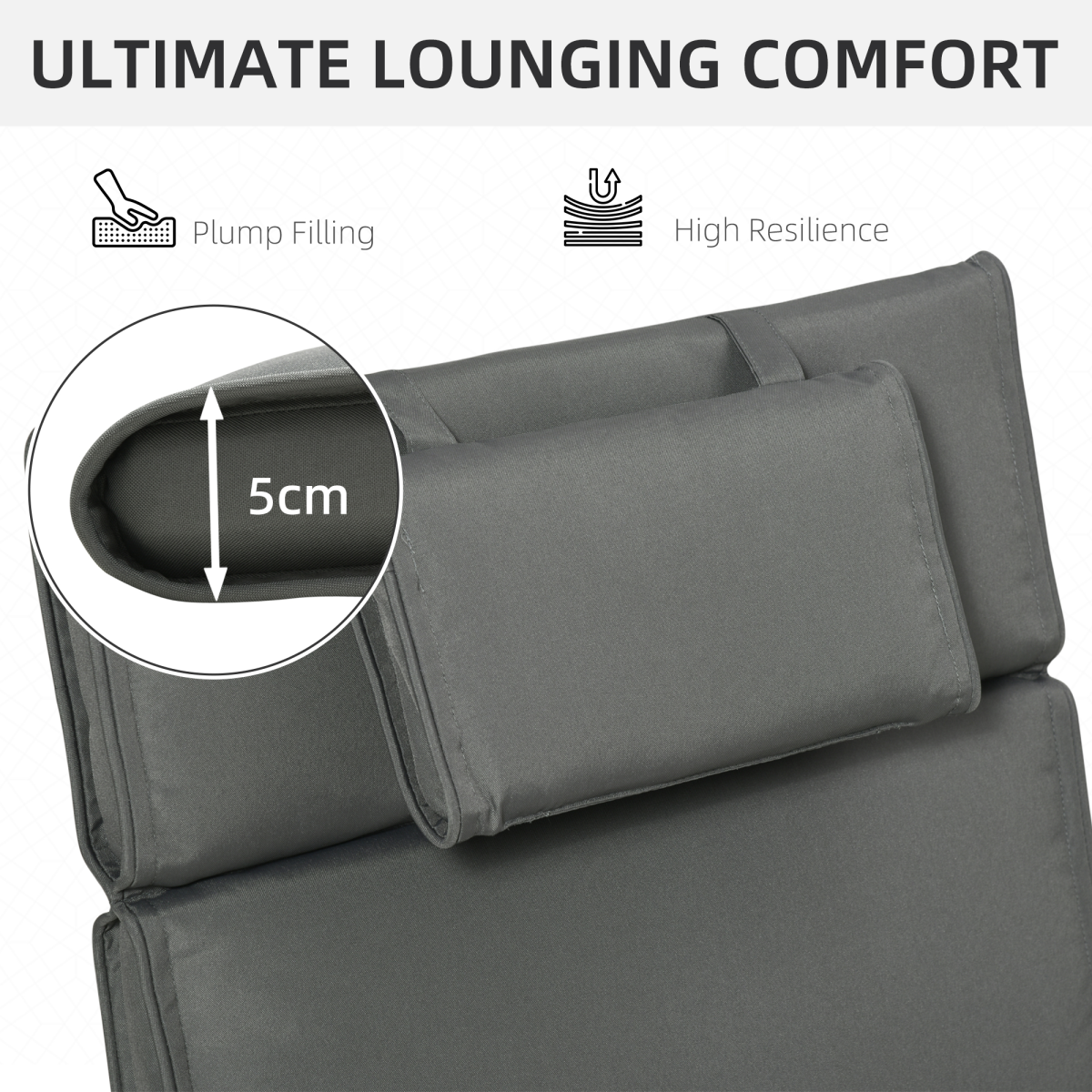 Outsunny Garden Sun Lounger Chair Cushion Reclining Relaxer Indoor Outdoor Grey