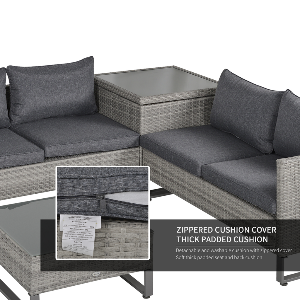 Outsunny 4 PCs Rattan Wicker Sofa Set Conservatory Furniture w/ Side Storage Box