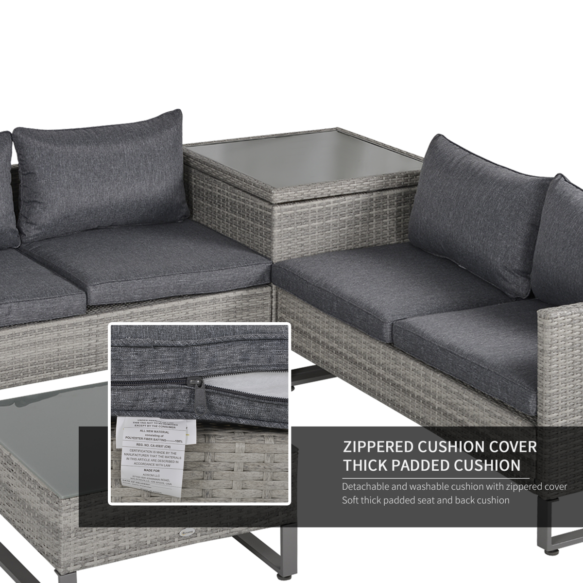 Outsunny 4 PCs Rattan Wicker Sofa Set Conservatory Furniture w/ Side Storage Box