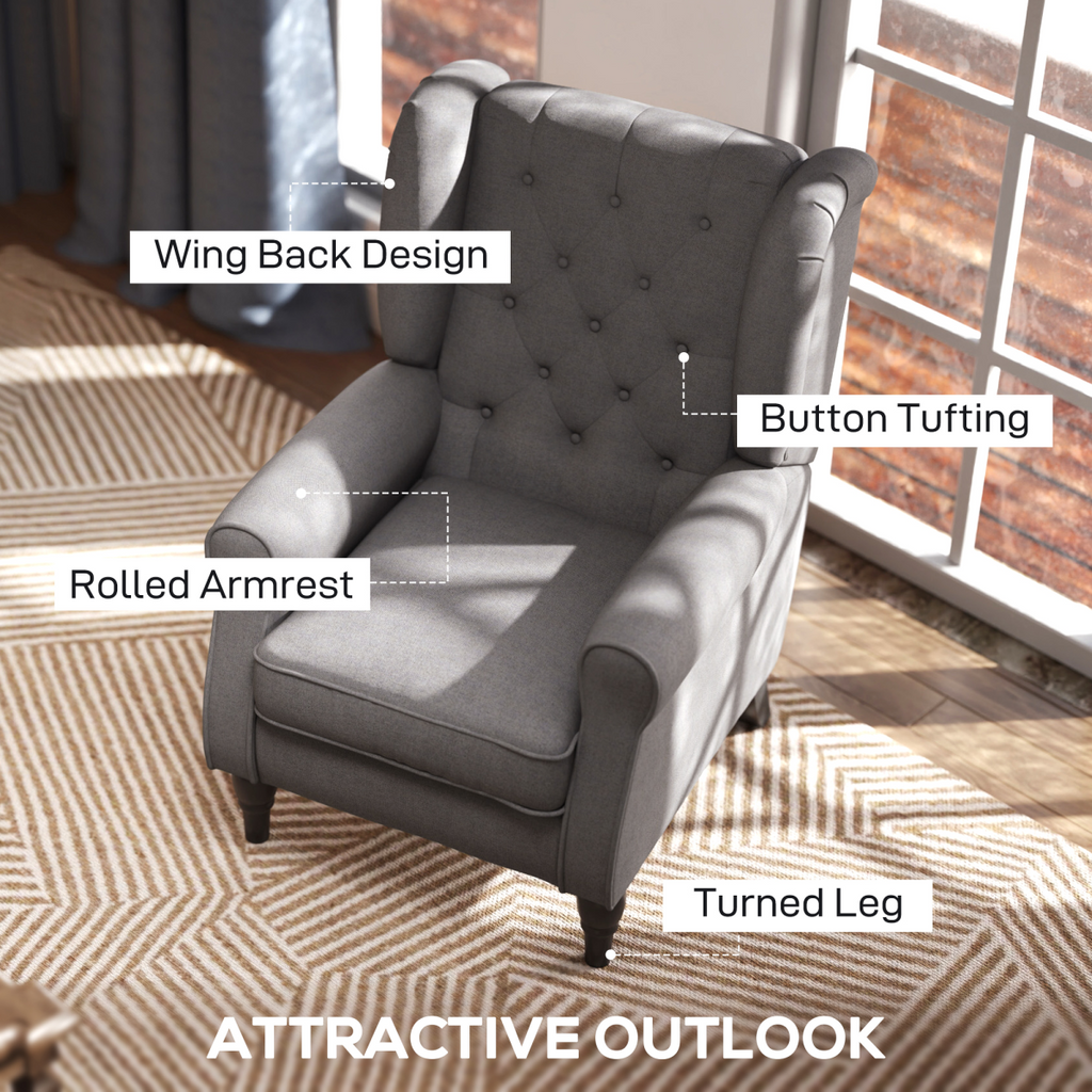 Accent Armchair Home Furniture Retro Tufted Club Wood Fabric Dark Grey