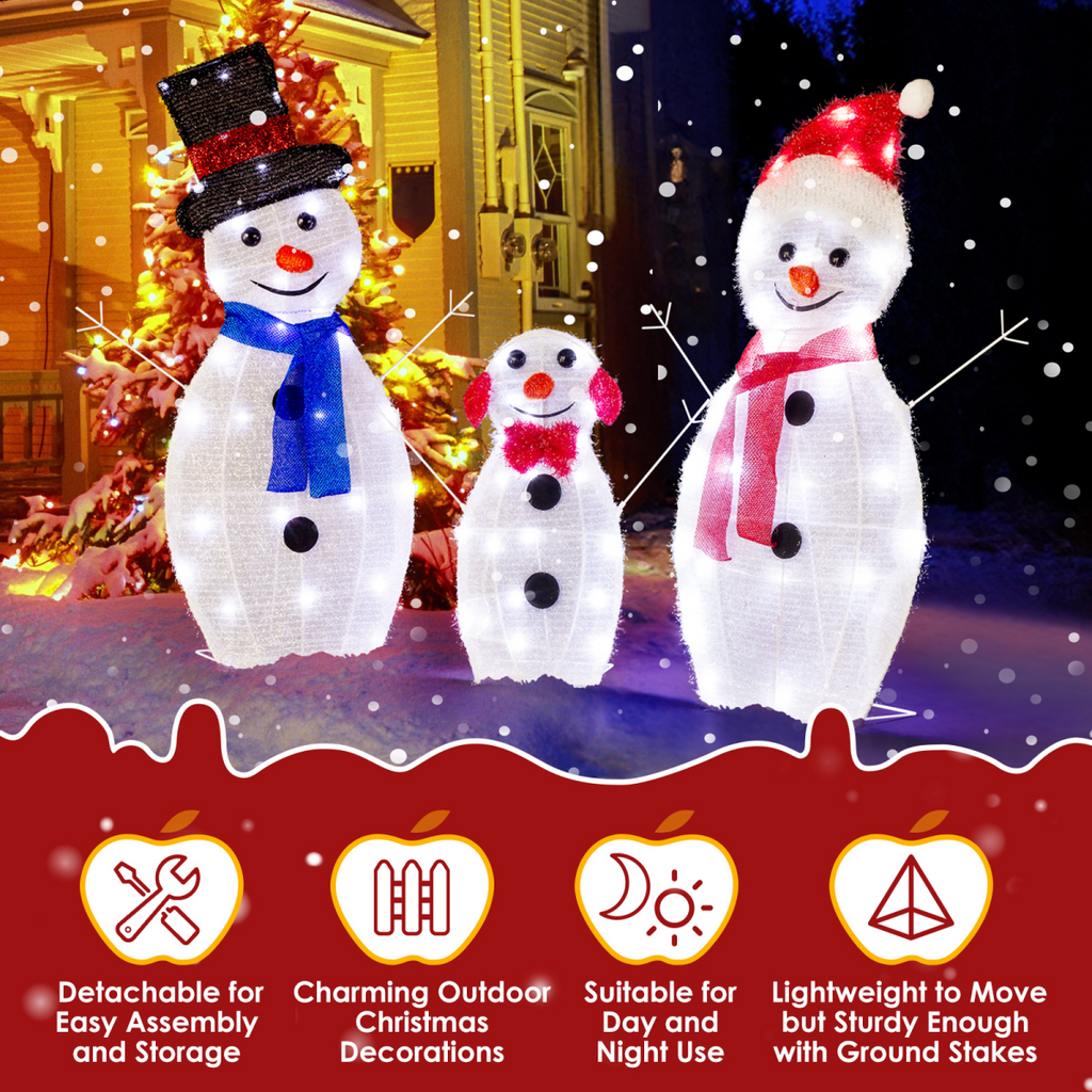 Lighted Snowman Christmas Yard Decorations, Set of 3 Pre-lit 2D Snowman Family