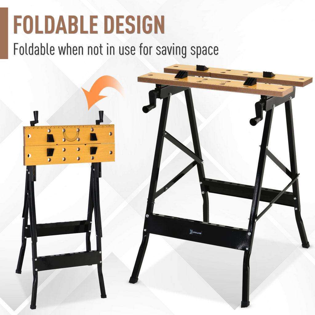 DURHAND MDF Top Portable Work Bench w Adjustable Clamps Black