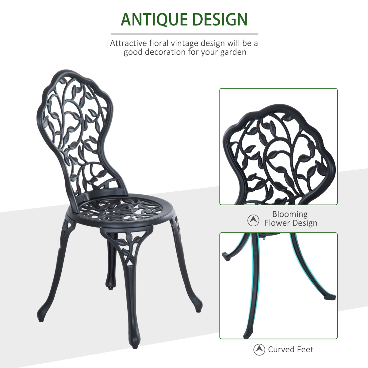 Cast Aluminium 3 Pcs Bistro Set-Black