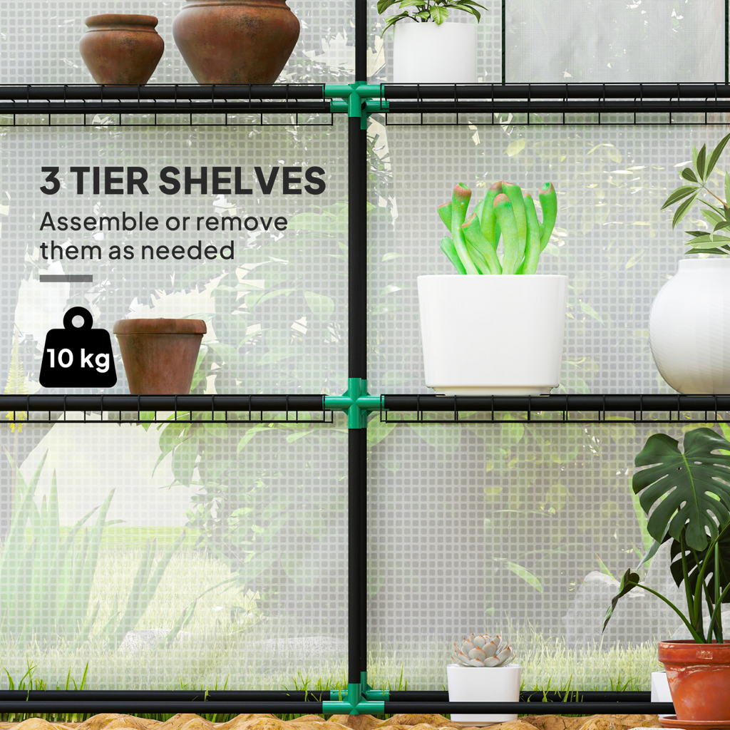 Outsunny Walk-in Greenhouse with 8 Shelves, Outdoor Small Greenhouse, White